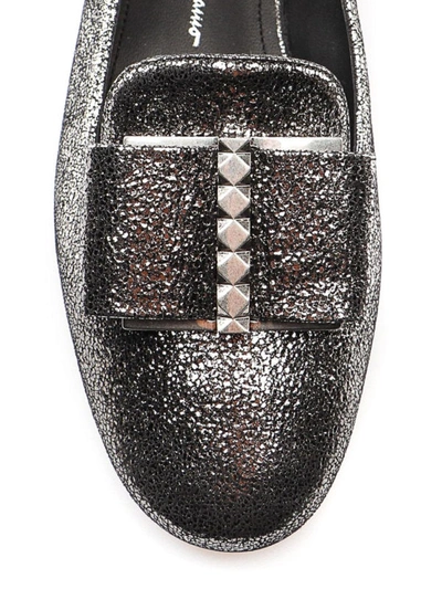 Shop Ferragamo Sarno Crackled Laminated Leather Loafers In Silver
