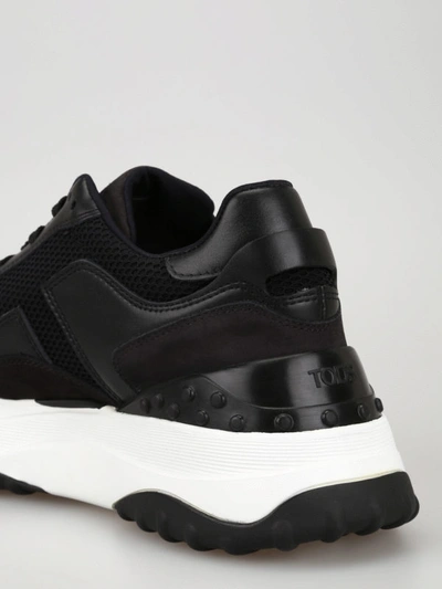 Shop Tod's Leather And Techno Mesh Sneakers In Black