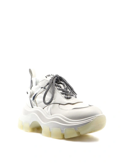 Shop Prada Leather And Fabric Sneakers With Maxi Sole In White