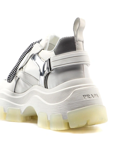 Shop Prada Leather And Fabric Sneakers With Maxi Sole In White