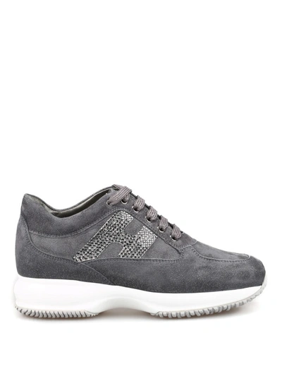 Shop Hogan Interactive Crystal H Shiny Suede Sneaker In Grey