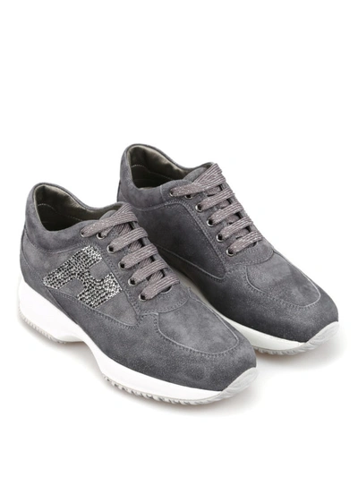 Shop Hogan Interactive Crystal H Shiny Suede Sneaker In Grey