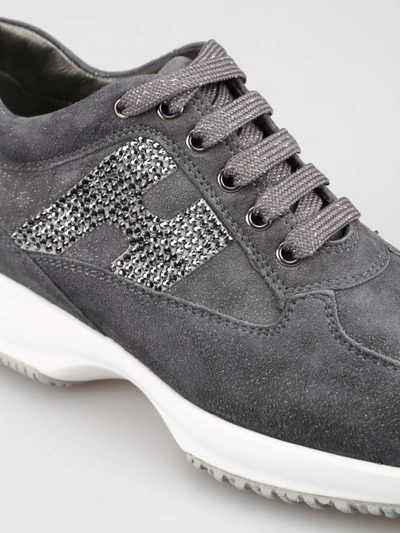 Shop Hogan Interactive Crystal H Shiny Suede Sneaker In Grey