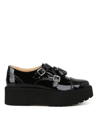 Shop Hogan H355 Wedge Patent Leather Monk Strap Shoes In Black