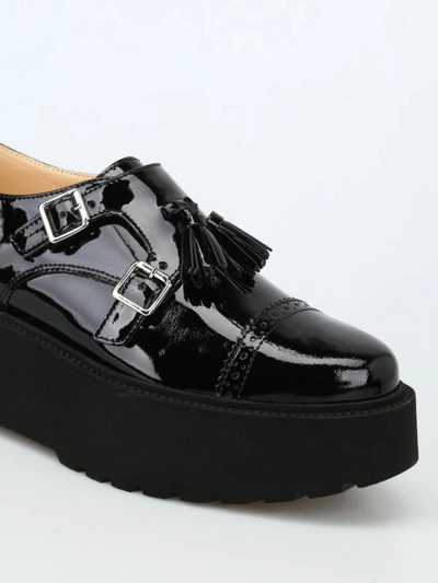 Shop Hogan H355 Wedge Patent Leather Monk Strap Shoes In Black