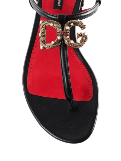 Shop Dolce & Gabbana Dg Amore Leather Thong Sandals In Black