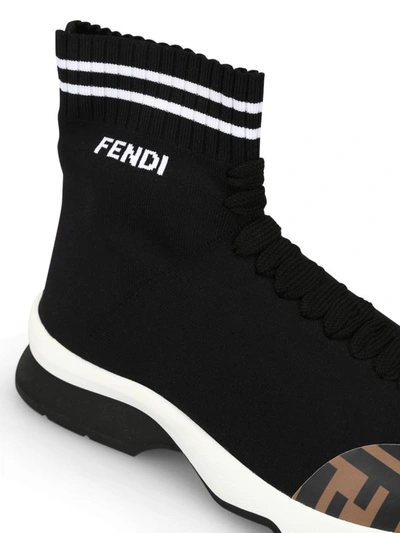 Shop Fendi Black Tech-fabric Boot Sneakers