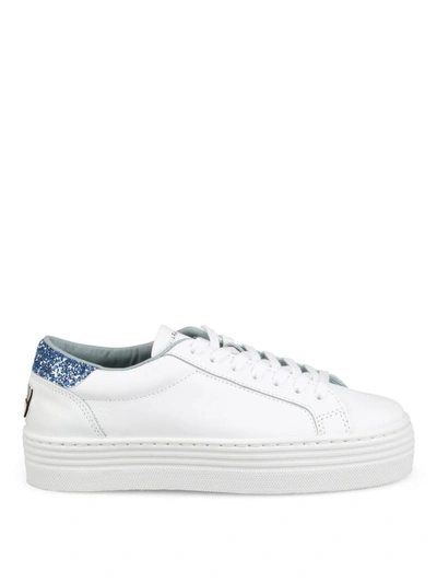 Shop Chiara Ferragni Logomania White And Light Blue Sneakers