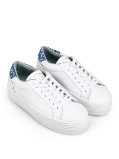 Shop Chiara Ferragni Logomania White And Light Blue Sneakers