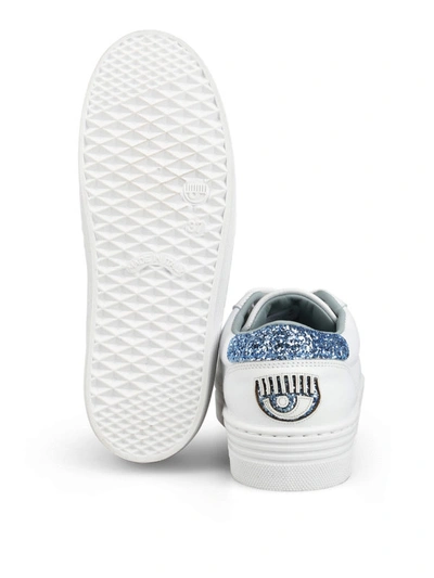 Shop Chiara Ferragni Logomania White And Light Blue Sneakers