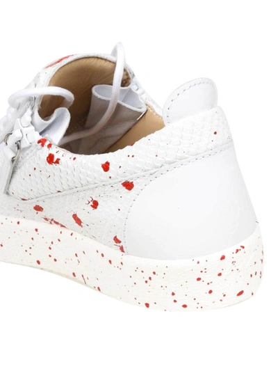 Shop Giuseppe Zanotti Paint Effect Reptile Print Leather Sneakers In White