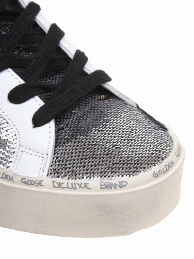 Shop Golden Goose Hi Star Sequined Sneakers In Silver