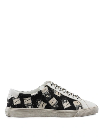 Shop Saint Laurent Leather And Printed Canvas Sneakers In Black