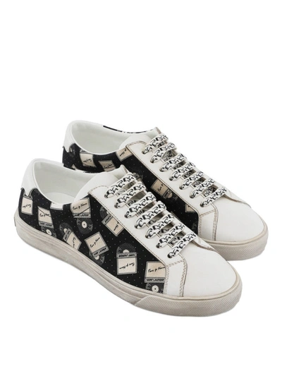 Shop Saint Laurent Leather And Printed Canvas Sneakers In Black