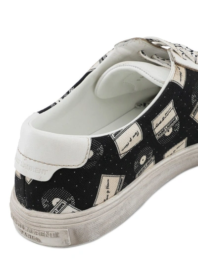 Shop Saint Laurent Leather And Printed Canvas Sneakers In Black