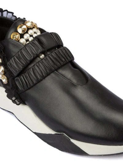 Shop Loriblu Pearl Embellished Leather Slip On Sneakers In Black