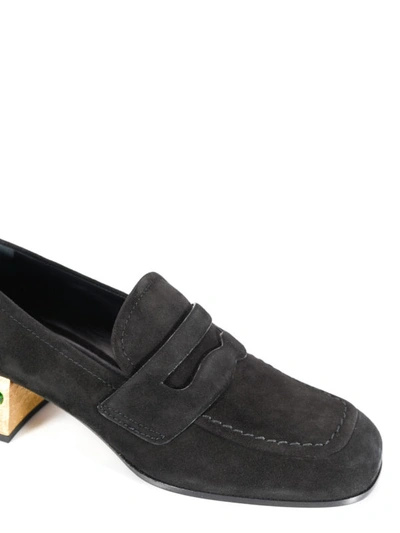 Shop Prada Jewel Heel Suede Court Shoes In Black