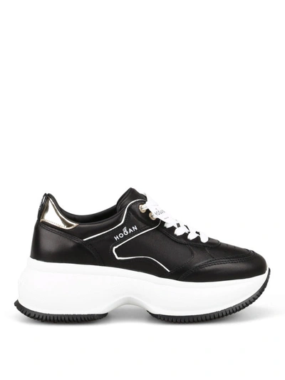 Shop Hogan Maxi I Active Black Leather Sneakers