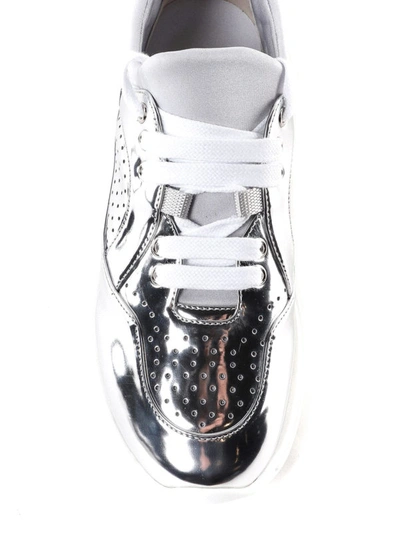 Miu Miu Miu Run Metal Tech Sneakers In Silver | ModeSens