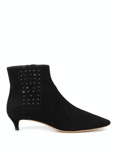 Shop Tod's Black Suede Glossy Pebble Pointy Booties