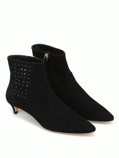 Shop Tod's Black Suede Glossy Pebble Pointy Booties