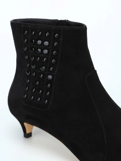 Shop Tod's Black Suede Glossy Pebble Pointy Booties