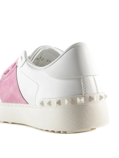Shop Valentino Open Pink Suede Band Sneakers In White