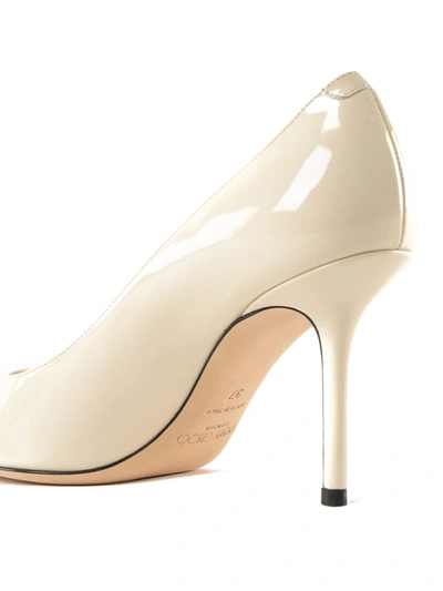 Shop Jimmy Choo Love 85 Linen Patent Leather Pumps In White