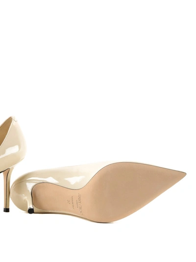 Shop Jimmy Choo Love 85 Linen Patent Leather Pumps In White