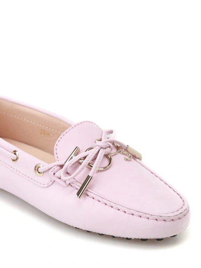 Shop Tod's Gommino Logo Pink Leather Loafers