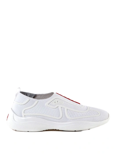 Shop Prada New Americas Cup White Tech Fabric Slip-ons