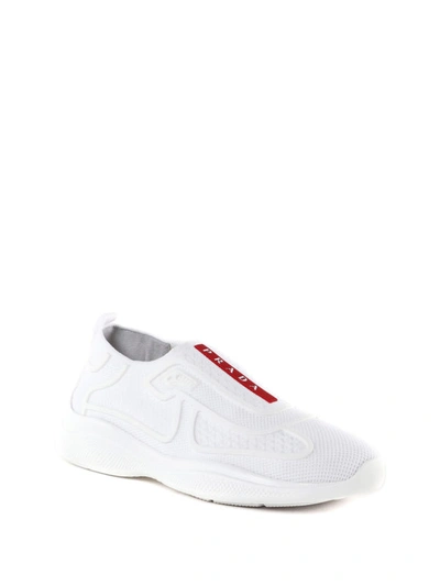 Shop Prada New Americas Cup White Tech Fabric Slip-ons