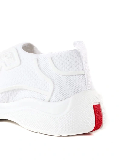 Shop Prada New Americas Cup White Tech Fabric Slip-ons