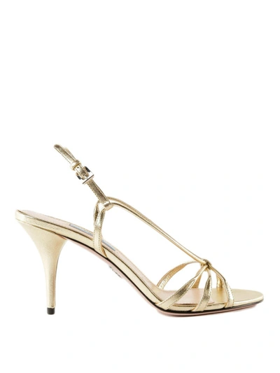 Shop Prada Gold Laminated Leather Sandals