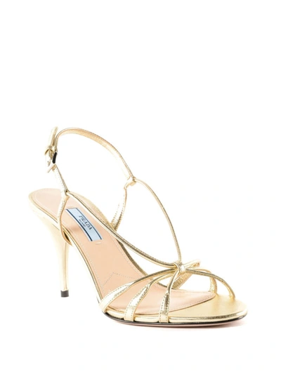 Shop Prada Gold Laminated Leather Sandals