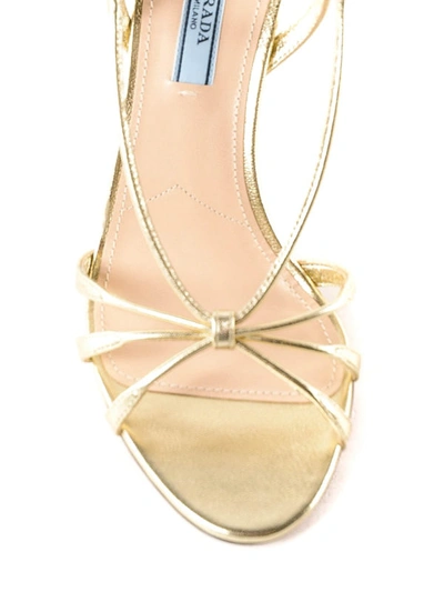 Shop Prada Gold Laminated Leather Sandals