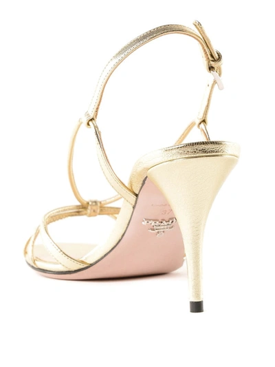 Shop Prada Gold Laminated Leather Sandals