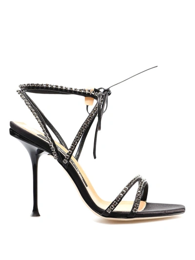 Shop Sergio Rossi Crystal Embellished Satin Sandals In Black
