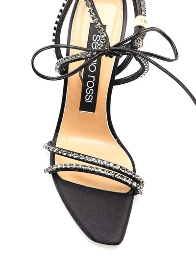 Shop Sergio Rossi Crystal Embellished Satin Sandals In Black