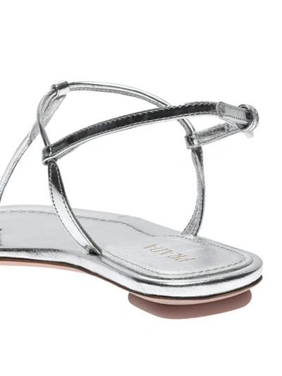 Shop Prada Silver Laminated Leather Flat Sandals