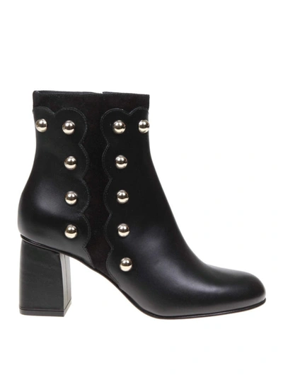 Shop Red Valentino Studded Leather And Suede Ankle Boots In Black