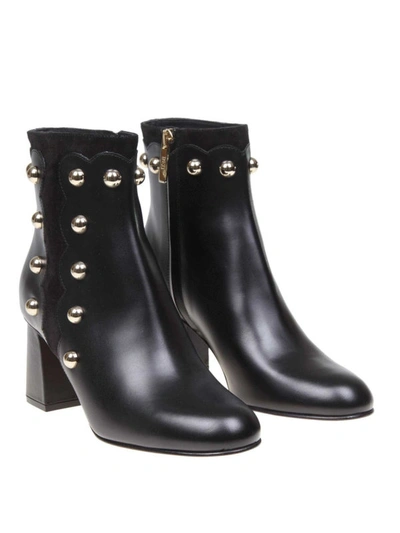 Shop Red Valentino Studded Leather And Suede Ankle Boots In Black