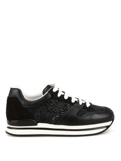 Shop Hogan H222 Leather And Glitter Fabric Sneakers In Black