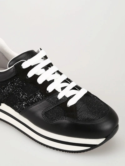 Shop Hogan H222 Leather And Glitter Fabric Sneakers In Black