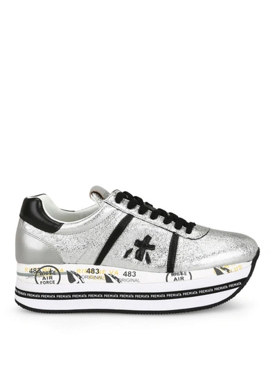 Shop Premiata Beth Silver Leather And Fabric Sneakers