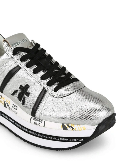 Shop Premiata Beth Silver Leather And Fabric Sneakers
