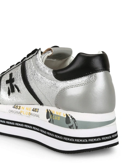 Shop Premiata Beth Silver Leather And Fabric Sneakers