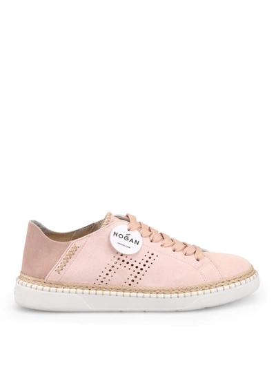 Shop Hogan Suede Sneakers With Espadrilles Details In Light Pink