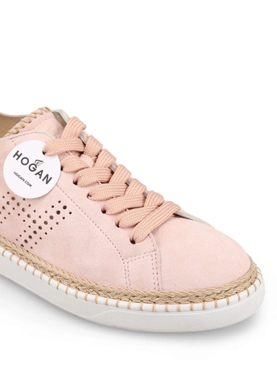 Shop Hogan Suede Sneakers With Espadrilles Details In Light Pink