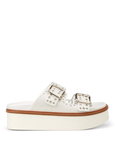 Shop Tod's White Drilled Leather Strap Sandals